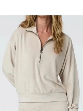 Vuori Women's Haven Half-Zip Pullover in Light Beige- ribbed velour- small